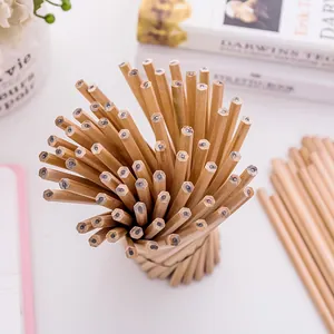 Macro view of high-quality unsharpened HB eco-friendly natural wood pencils bundle.