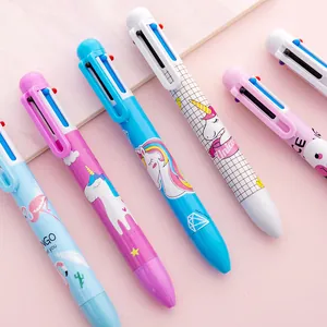 Retractable 6-Color Ballpoint Pen Cartoon Unicorn Flamingo Multi Color Writing Pens For Journaling School Office Students Gift