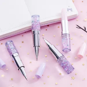 Bolígrafo creativo con forma de lápiz labial con arenas movedizas brillantes y purpurina