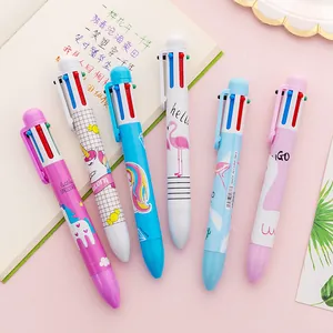Cute cartoon unicorn and flamingo 6-color retractable ballpoint pens for journaling