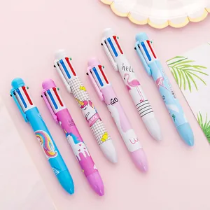 Multi-color 6-in-1 retractable ballpoint pens with cute unicorn and flamingo patterns
