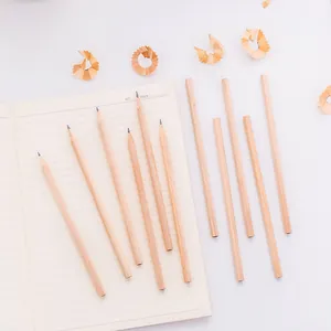 Professional HB natural wood pencils for students and sketching on a white notebook