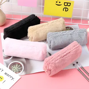 Cute octagonal plush pencil cases in five soft colors for school stationery storage