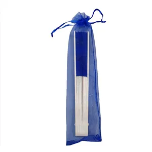 Bolsa de regalo de organza azul real con cordón para abanicos plegables de 23 cm largo