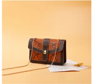 Detailed view of the stylish snake-pattern crossbody bag with golden chain strap