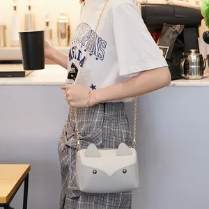 Borsa a tracolla alla moda gatto dei cartoni animati bicolore con catena d'oro da donna