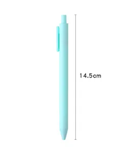 Close-up detail showing the 14.5cm length specification of a macaron blue gel pen