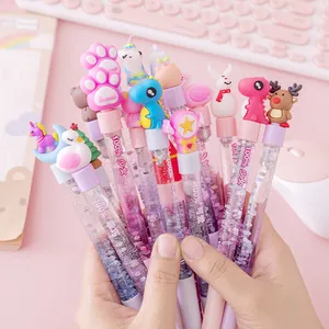 Ins Style Creative Quicksand Gel Pen 0.5mm Black Ink Cartoon Unicorn Cat Paw Bear Liquid Glitter Pen Student Stationery Office Supplies