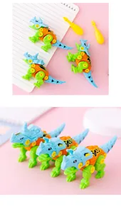Vue détaillée de jouets de dinosaures DIY colorés à démonter avec tournevis en plastique