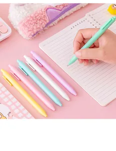 Set of macaroon color retractable gel pens for student writing and office stationery