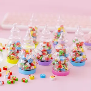 Cute Christmas Tree Bottle Eraser Set For Kids Creative Mini Cartoon Santa Claus Snowflake Slice Erasers Student Stationery Gift Office School Supplies