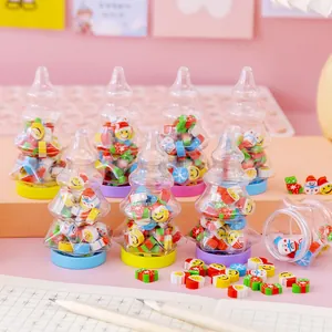 Creative Christmas tree shaped eraser set in transparent bottles for kids' stationery