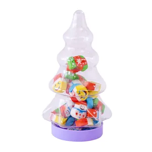 Cute Christmas tree shaped bottle filled with colorful mini cartoon erasers for kids