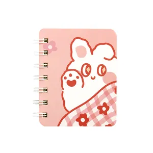Mini libreta de espiral con diseño de conejo rosa, bloc de notas de bolsillo