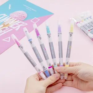 Löschbare Textmarker im Pastell-Set mit Doppelspitze für Notizen und Schule, 6er Packung