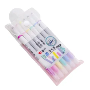 6er-Set löschbare Textmarker in Pastellfarben in einer transparenten Tasche für Notizen