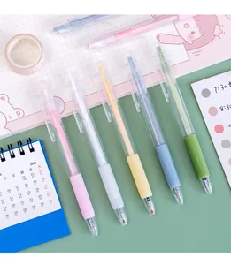 Close-up of 0.5mm pastel retractable gel pens with colorful soft grips on stationery