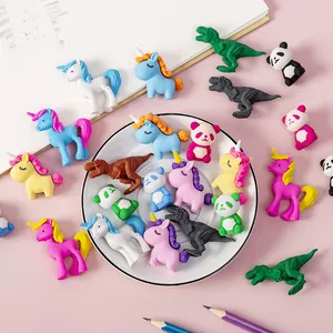 Set bunter Zeichentrick-Tierradiergummis mit Einhörnern und Pandas für Schüler