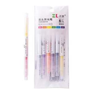 6-piece double-ended highlighter set in pastel colors for students and office use