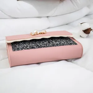 Elegant pink small crossbody square bag with pearl and glitter sequin detail