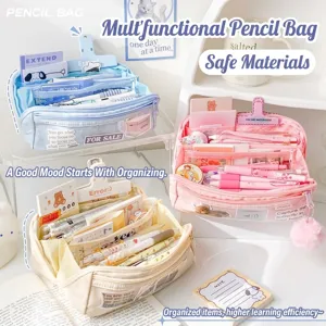Aesthetic Multi-layer Canvas Pencil Case Large Capacity Japanese Desk Stationery Storage Pouch For Students Girls School