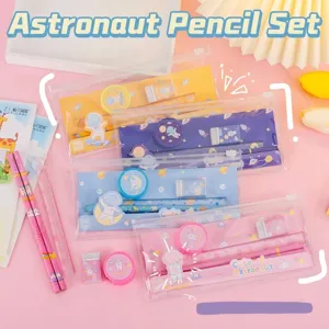 Cute astronaut stationery pencil pouch set with ruler and eraser for school students