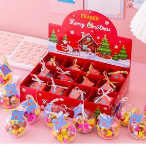 Weihnachten Mini Radiergummi Set Cartoon Gummi Radiergummis In Transparenter Kugel Geschenk Für Kinder Studenten Schule Belohnung Party