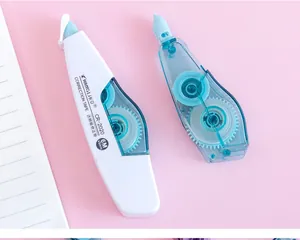 Detailed view of Morandi colored click-type correction tapes in blue and white colors.