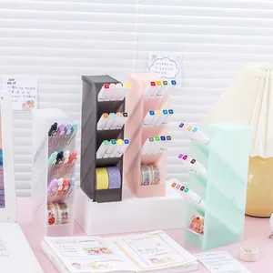 Minimalist 4-slot frosted diagonal desk organizer for creative stationery storage