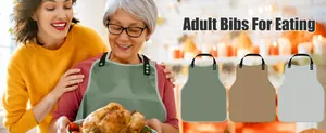 Adult waterproof eating bibs for elderly available in green, beige, and gray.