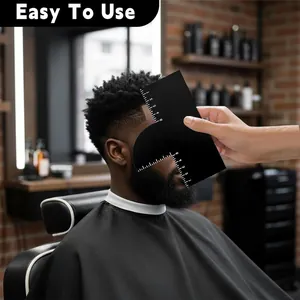 Close-up view of a professional reusable beard and hairline shaping tool used on a client