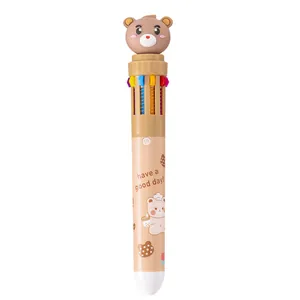 Cute 10-color cartoon bear retractable ballpoint pen for creative journaling and school