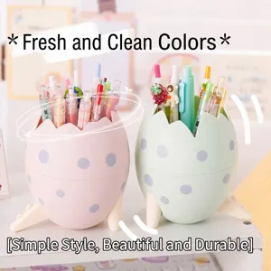 Porte-stylo Créatif en Forme d'Œuf de Dinosaure Mignon Organisateur de Bureau à Pois de Dessin Animé Grande Capacité Boîte de Rangement de Papeterie de Bureau Multifonctionnelle