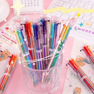 Cute transparent 6-color multi-color ballpoint pens for student stationery journaling