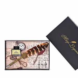 Set de calligraphie vintage avec plume et encre dans un élégant coffret cadeau noir