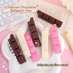 Creative chocolate bar shaped ballpoint pens in brown white and pink cute stationery
