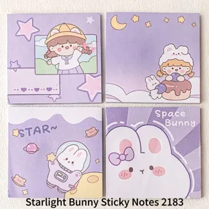 Purple cartoon sticky note set with cute bunny and star illustrations