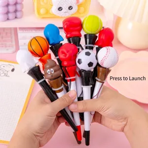 Creative bouncy ball pens featuring cute PU slow rebound sports shapes and emoji toppers