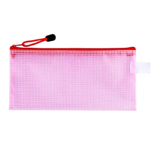 Durable pink A4 mesh zipper file bag for office and school document storage organizer
