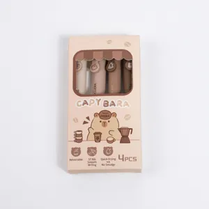 Set of 4 cute Capybara retractable gel pens with quick-dry ink and ST nib for students