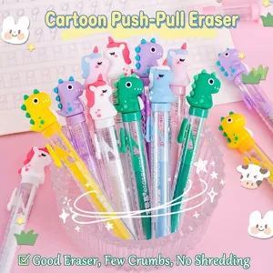 Kawaii cartoon dinosaur and unicorn push-pull refillable erasers for school stationary gift