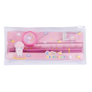 Pink Cute Astronaut Stationery Set with Pencils, Ruler, Eraser, and Pencil Pouch