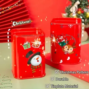 Hucha de Navidad roja de hojalata para niños con lindos diseños de muñeco de nieve y reno