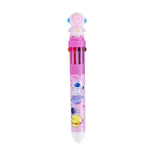 Simpatica penna a sfera a 10 colori con astronauta rosa per scrittura multicolore