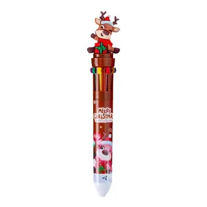 Penna a sfera retrattile creativa a 10 colori con renna di Natale per bambini