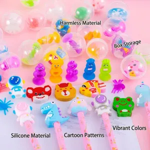 Colorful Cartoon Gashapon stationery set with toy capsules, erasers and pencils for kids