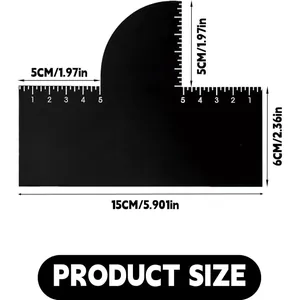Hairline shaping tool dimension guide with precise measurements in centimeters and inches