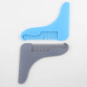 Vista detallada de plantillas profesionales para dar forma a la barba en colores azul y grisáceo