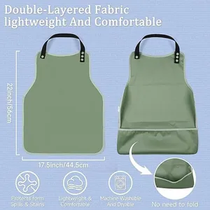 Detailed view of waterproof adult bib with adjustable strap and spill pocket