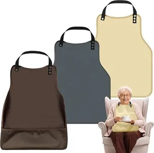 Waterproof adult bibs for elderly in brown, grey, and beige with crumb catcher detail